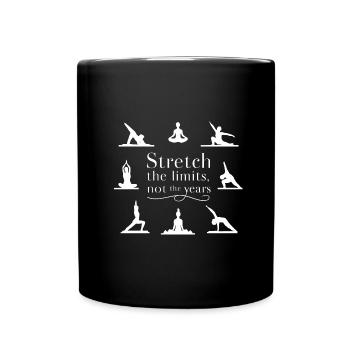 Stretch Boundaries, Not Years: Yoga Inspiration - Full Colour Mug - black - Front