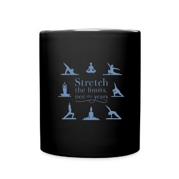 Stretch Boundaries, Not Years: Yoga Inspiration - Full Colour Mug - black - Front