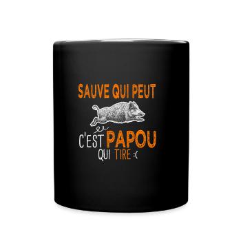 Papou c'est papou qui tire Humour Chasseur - Mug uni - noir - Devant
