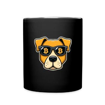 Cool dog with Bitcoin glasses - Full Colour Mug - black - Front