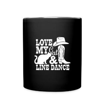 Ich liebe meine Katze und Line Dance - Tasse einfarbig - Schwarz - Vorne