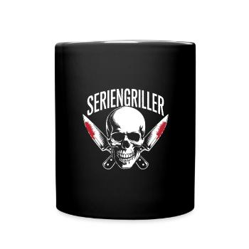 Skull Seriengriller mit gekreuzten Grillmessern - Tasse einfarbig - Schwarz - Vorne