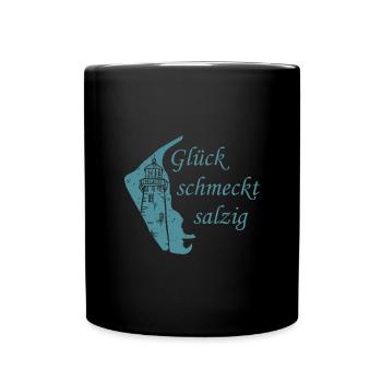 Amrum Urlaub Glück schmeckt salzig - Tasse einfarbig - Schwarz - Vorne