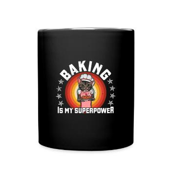 Bäcker Katze Kuchen Essen Backen Hobby Spruch - Tasse einfarbig - Schwarz - Vorne