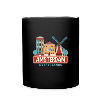 Niederlande Reise National Holzschuh Familie - Tasse einfarbig - Schwarz - Vorne