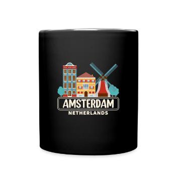 Niederlande Reise National Holzschuh Familie - Tasse einfarbig - Schwarz - Vorne