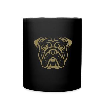 Hund Bulldogge Portrait Kopf Silhouette Minimalist - Tasse einfarbig - Schwarz - Vorne