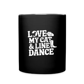 Ich liebe meine Katze und Line Dance - Tasse einfarbig - Schwarz - Vorne