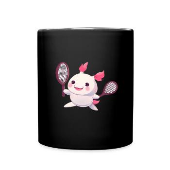 Süßes Kawaii Axolotl spielt Tennis - Tasse einfarbig - Schwarz - Vorne