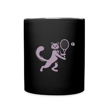 Chat Joueur de Tennis Club Silhouette - Mug uni - noir - Devant