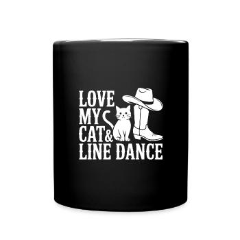 Ich liebe meine Katze und Line Dance - Tasse einfarbig - Schwarz - Vorne