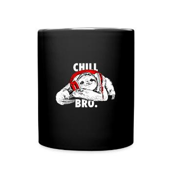 Lustiges Faultier mit Kopfhörern - Chill Bro - Tasse einfarbig - Schwarz - Vorne