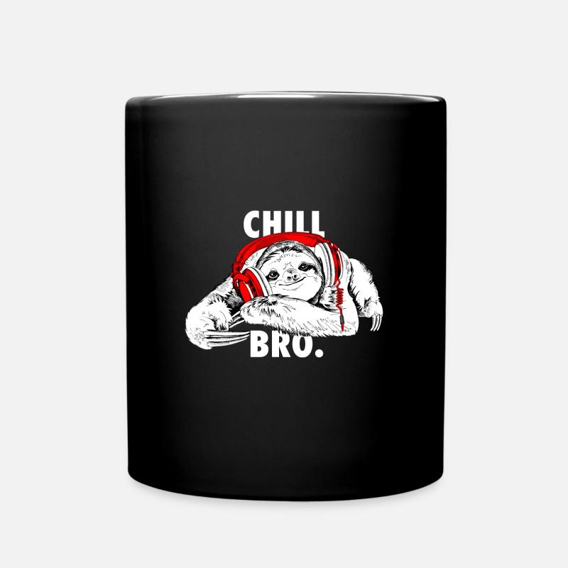 Lustiges Faultier mit Kopfhörern - Chill Bro - Tasse einfarbig - Schwarz
