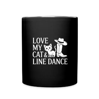 Ich liebe meine Katze und Line Dance - Tasse einfarbig - Schwarz - Vorne