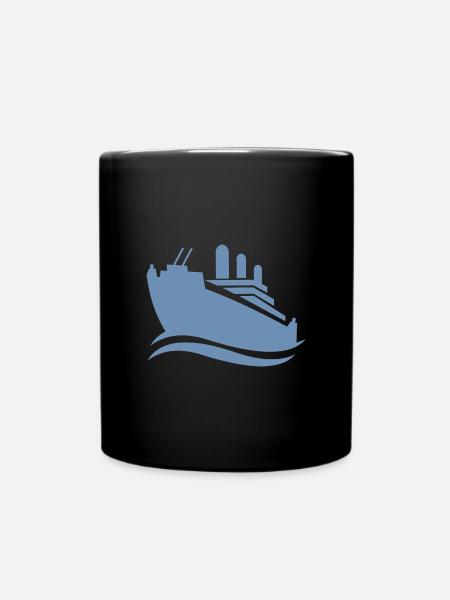 Silhouette de bateau de croisière mer minimaliste - Mug uni - noir