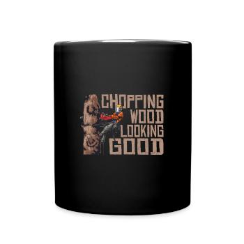 Tronçonneuse Coupant le bois Beau bûcheron - Mug uni - noir - Devant