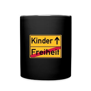 Freiheit - Kinder - Ortsschild - Tasse einfarbig - Schwarz - Vorne