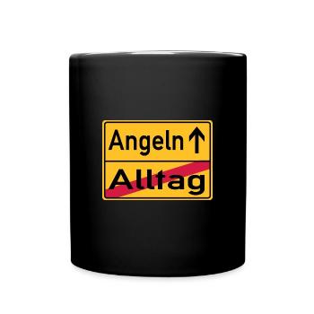 Alltag - Angeln - Ortsschild - Tasse einfarbig - Schwarz - Vorne