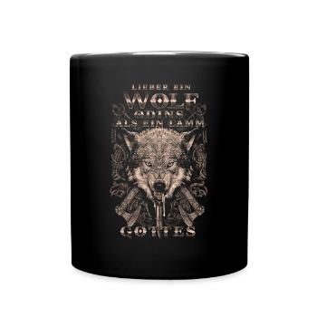 Wikinger Lieber ein Wolf Odins als ein Lamm Gottes - Tasse einfarbig - Schwarz - Vorne