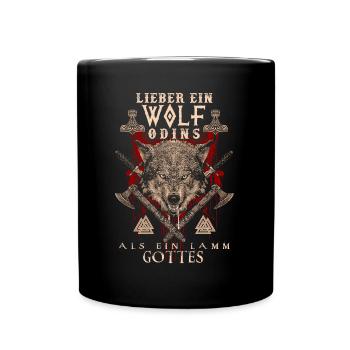 Wikinger Lieber ein Wolf Odins als ein Lamm Gottes - Tasse einfarbig - Schwarz - Vorne