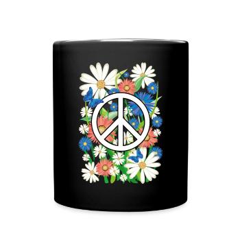03 Flower Power Peace Flower Butterflies - Full Colour Mug - black - Front