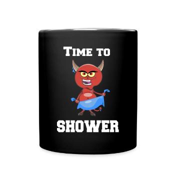 Zeit zu Duschen T-Shirt mit Dusch Teufel - Tasse einfarbig - Schwarz - Vorne