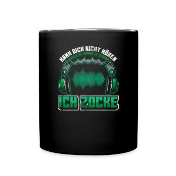 Gamer | Zocker Spruch mit Headset - Tasse einfarbig - Schwarz - Vorne