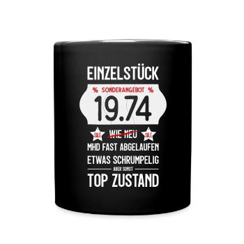 52. GEBURTSTAG 1974 EINZELSTÜCK PREISSCHILD - Tasse einfarbig - Schwarz - Vorne