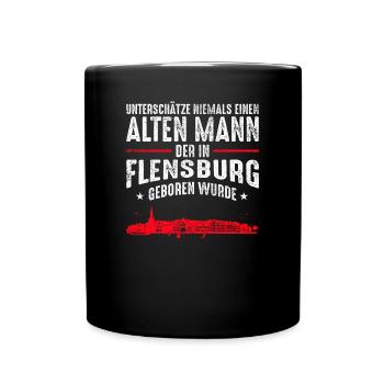 Flensburg Stadt Skyline | Alter Mann Flensburger - Tasse einfarbig - Schwarz - Vorne