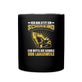 Einschulung Schulkind Jungen Bagger Geschenk - Tasse einfarbig - Schwarz - Vorne