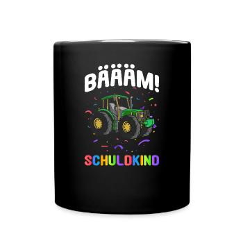 Einschulung Geschenk | Traktor Junge Geschenkidee - Tasse einfarbig - Schwarz - Vorne
