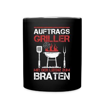 Auftragsgriller BBQ Grill Grillmeister Grillparty - Tasse einfarbig - Schwarz - Vorne