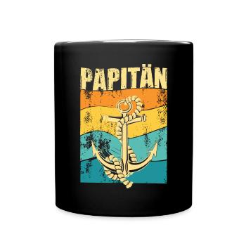 PAPITÄN - Retro Anker - Geschenkidee Papa - Tasse einfarbig - Schwarz - Vorne