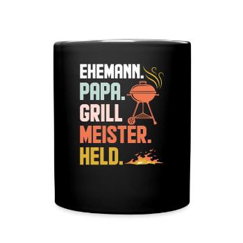 Ehemann Papa Grillmeister Held Retro - Tasse einfarbig - Schwarz - Vorne