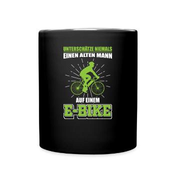 E Bikes | Altes Männer E-Bike Geschenk - Tasse einfarbig - Schwarz - Vorne