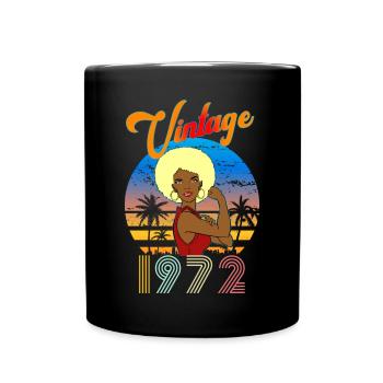 Geburtstag 1972 vintage blonde Afro Frau - Tasse einfarbig - Schwarz - Vorne