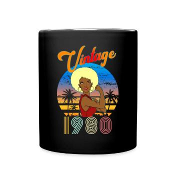 Geburtstag 1980 vintage blonde Afro Frau - Tasse einfarbig - Schwarz - Vorne