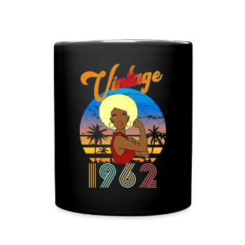 Geburtstag 1962 vintage blonde Afro Frau - Tasse einfarbig - Schwarz - Vorne