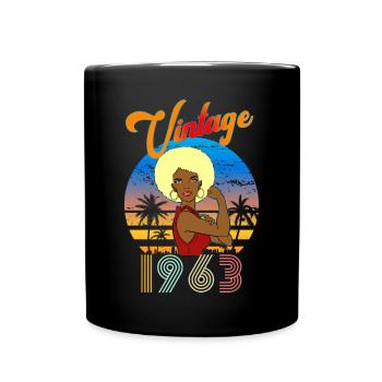 Jahrgang 1963 Vintage Frau Afroblond - Tasse einfarbig - Schwarz - Vorne