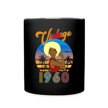 Geburtstag 1960 vintage blonde Afro Frau - Tasse einfarbig - Schwarz - Vorne