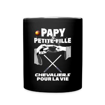 Papy et petite fille chevaliers Annonce Bébé - Mug uni - noir - Devant