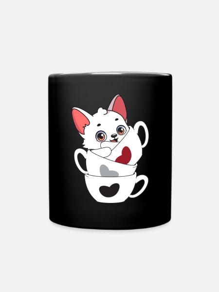 Cute arctic fox - Full Colour Mug - black