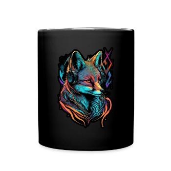 Neon Fox 80s Festival Nerd Hipster Fox Music - Full Colour Mug - black - Front