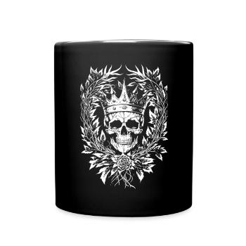 Totenkopf mit Krone Halloween Metal Tattoo Schädel - Tasse einfarbig - Schwarz - Vorne