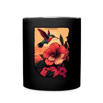 Un colibri vole au-dessus de la fleur d’hibiscus Soleil tropical - Mug uni - noir - Devant