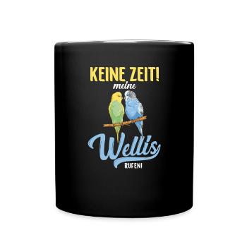 Wellensittich Sittiche Welli Figur Sittichhalter - Tasse einfarbig - Schwarz - Vorne