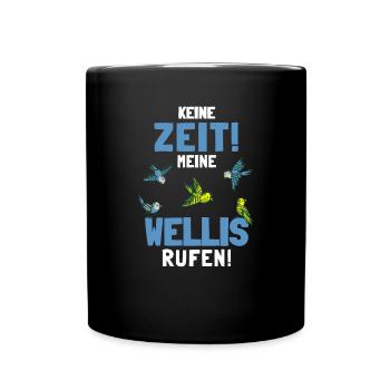Wellensittich Sittiche Welli Figur Sittichhalter - Tasse einfarbig - Schwarz - Vorne
