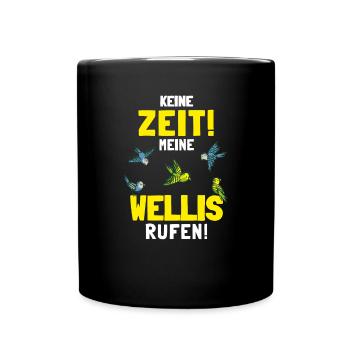 Wellensittich Sittiche Welli Figur Sittichhalter - Tasse einfarbig - Schwarz - Vorne