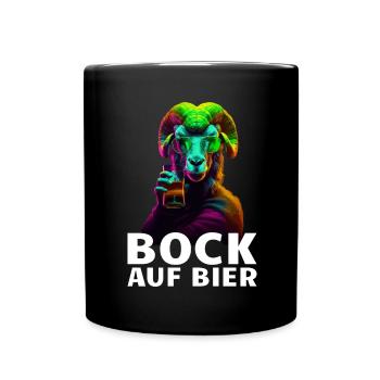 Bock auf Bier Spruch Ziege JGA Party - Tasse einfarbig - Schwarz - Vorne