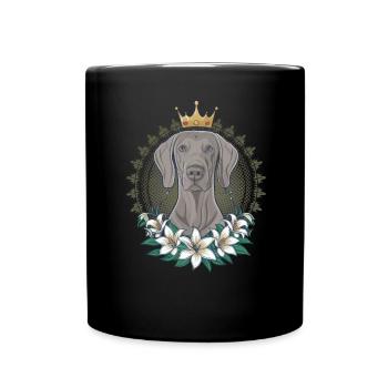 Weimaraner Hund mit Krone und schönen Lillien - Tasse einfarbig - Schwarz - Vorne